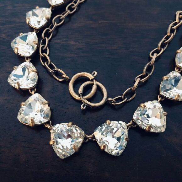 Rhinestone Crystal Jewel Antiqued Gold Vintage Necklace - Picture 2 of 3